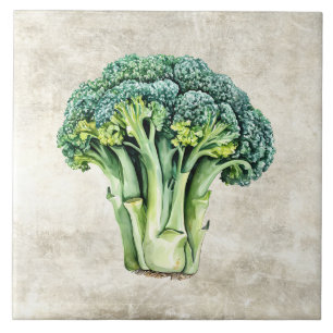 Watercolor Rustic Broccoli Faux Texture  Tile