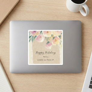 Watercolor rustic burlap floral christmas Square Sticker