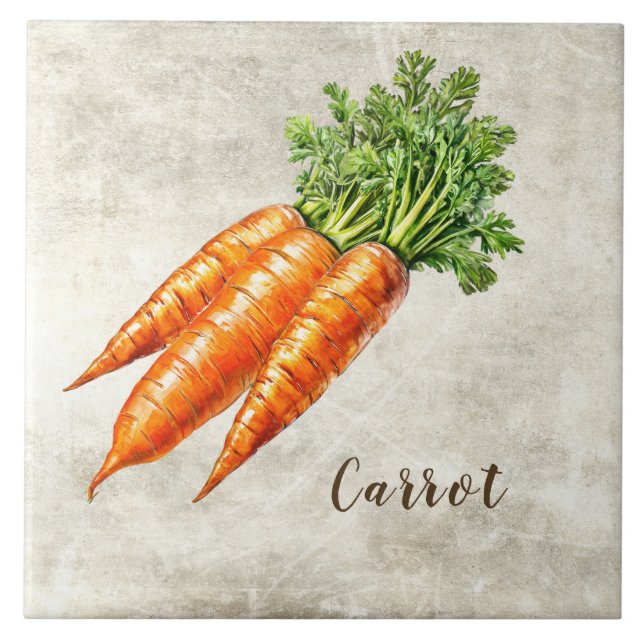 Watercolor Rustic Carrot Faux Texture  Tile (Front)