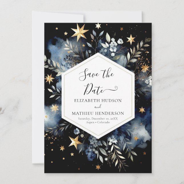 Watercolor Rustic Celestial Wedding Save The Date (Front)