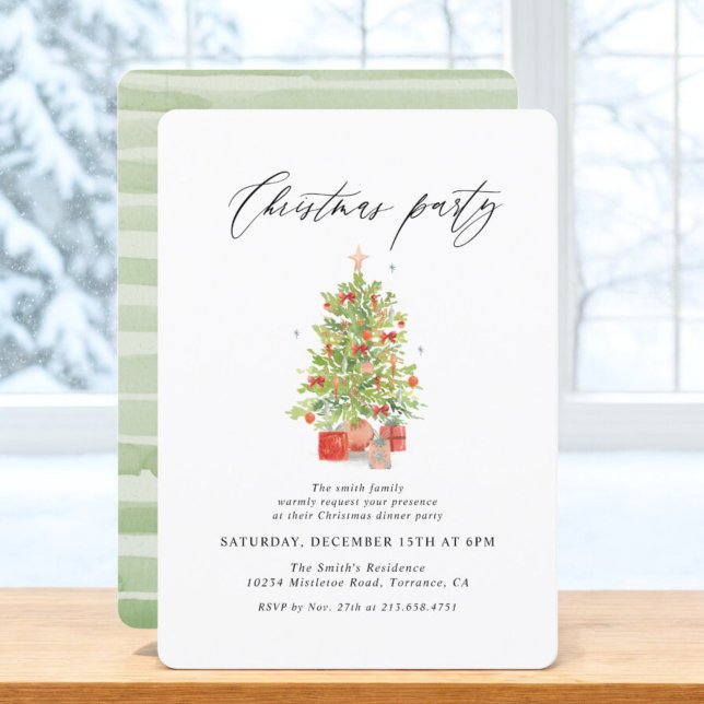 Watercolor Rustic Christmas Tree Christmas Party Invitation (Creator Uploaded)