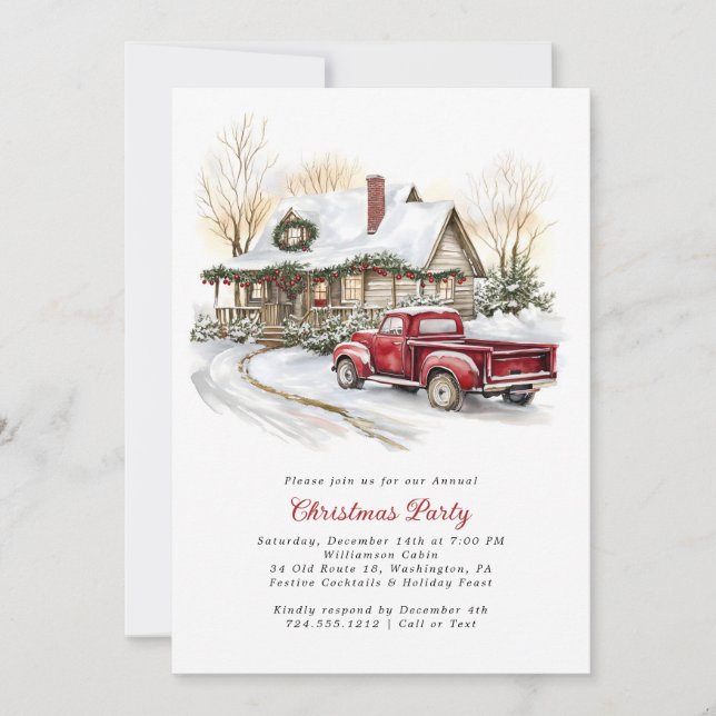 Watercolor Rustic Country Christmas Party  Invitation (Front)