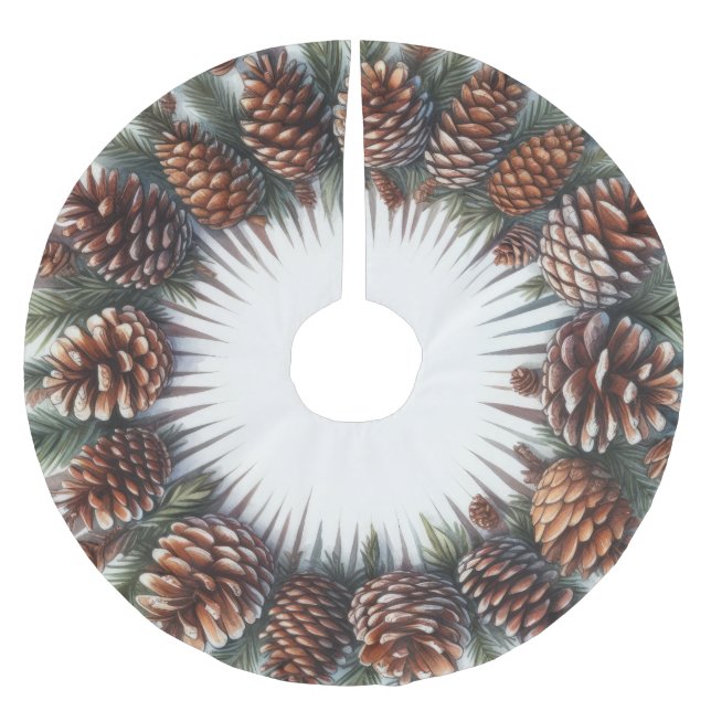 Watercolor Rustic Country Christmas Pinecones Brushed Polyester Tree Skirt (Front)