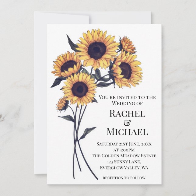 Watercolor Rustic Country Sunflower Wedding Invitation (Front)