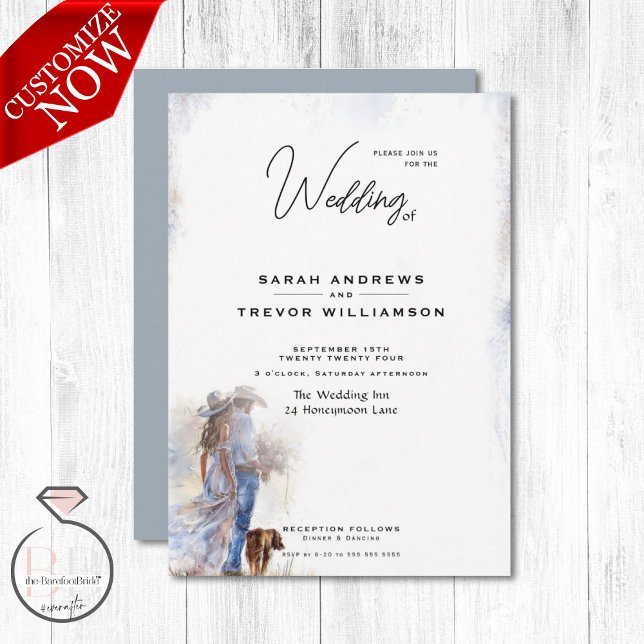 Watercolor Rustic Cowboy Wedding  Invitation (Creator Uploaded)