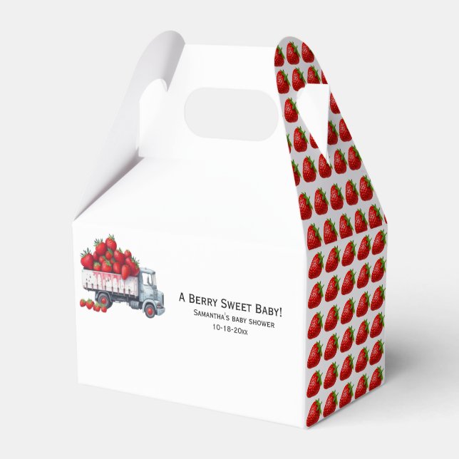 Watercolor Rustic Cute strawberry baby shower  Favour Box (Front Side)