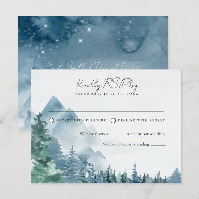 Watercolor Rustic Dusk Blue Wedding RSVP Postcard (Front/Back)