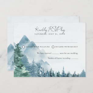 Watercolor Rustic Dusty Blue Wedding RSVP Postcard