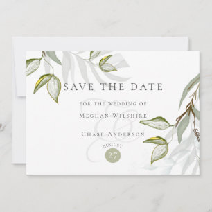 Watercolor Rustic Dusty Sage Foliage Save the Date Invitation