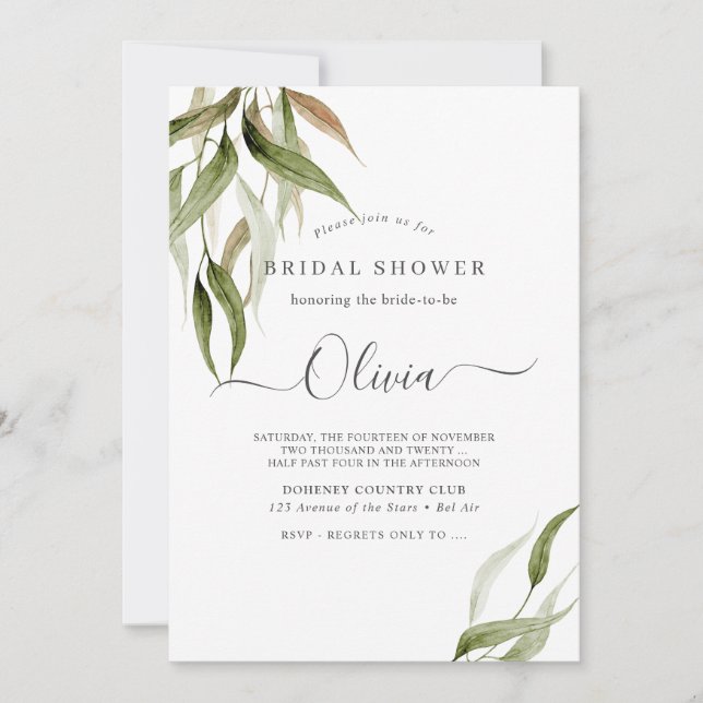 Watercolor Rustic Eucalyptus Bridal Shower Invitation (Front)