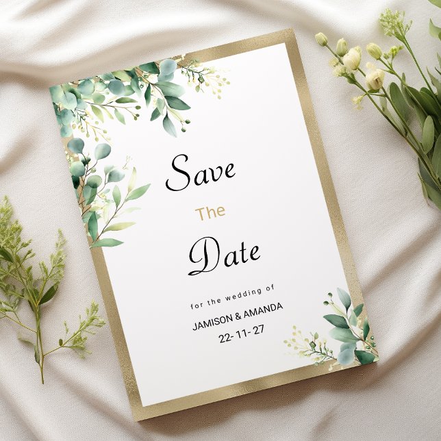 Watercolor rustic eucalyptus green Save The Date Invitation (Watercolor rustic eucalyptus green Save The Date)