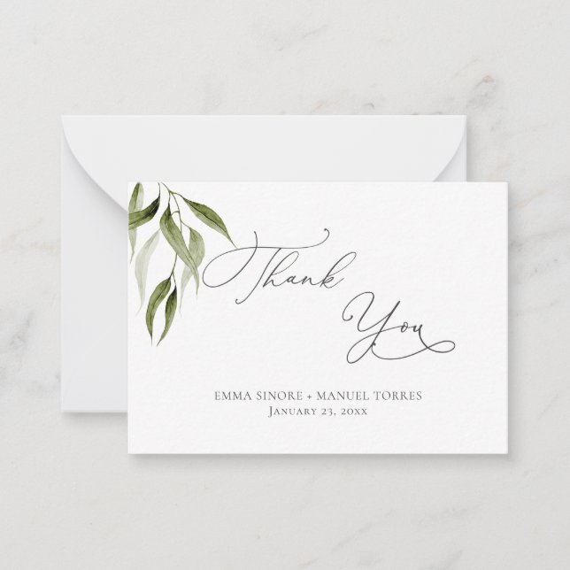Watercolor Rustic Eucalyptus Greenery Thank You Card (Front)