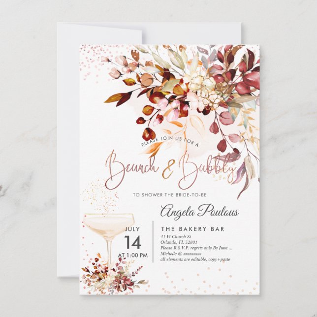Watercolor Rustic Fall Eucalyptus Brunch Bubbly  Invitation (Front)