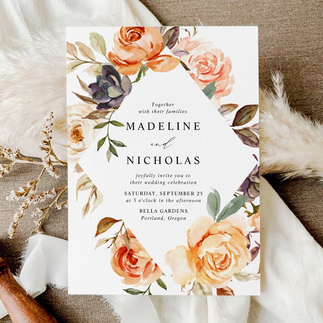 Watercolor Rustic Fall Floral Frame Wedding Invitation (Creator Uploaded)