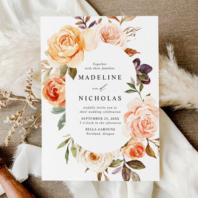 Watercolor Rustic Fall Floral Oval Frame Invitation (Creator Uploaded)