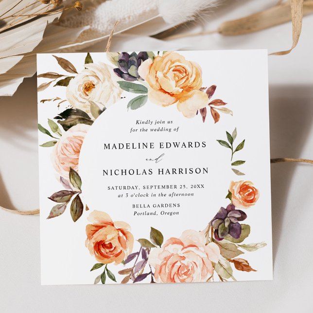Watercolor Rustic Fall Floral Wedding Invitation (Creator Uploaded)