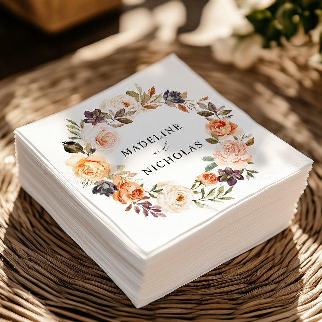 Watercolor Rustic Fall Floral Wedding Napkin (Creator Uploaded)