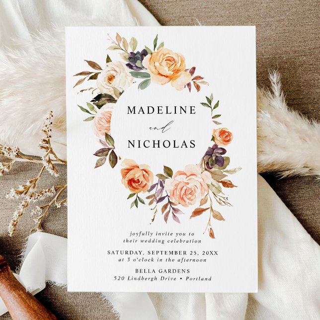Watercolor Rustic Fall Floral Wreath Invitation (Creator Uploaded)