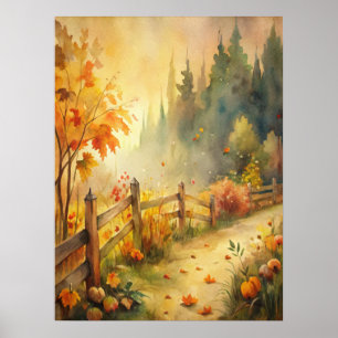 Watercolor Rustic Fall Landscape Poster