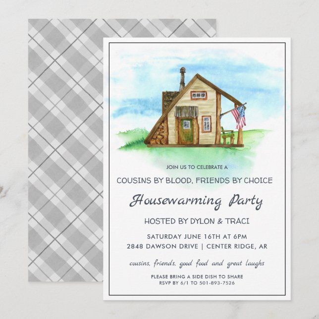 Watercolor Rustic Farmhouse Housewarming Party Invitation (Front/Back)