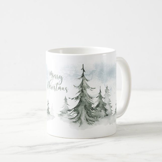 Watercolor Rustic Fir Trees Forest Winter Coffee Mug (Front Right)