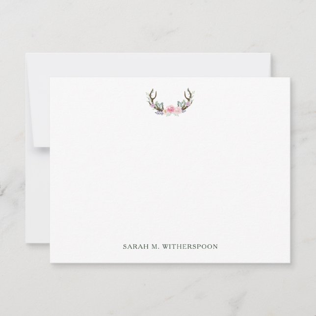 Watercolor Rustic Floral Antlers Card (Front)