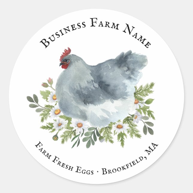 Watercolor Rustic Floral Chicken Hen Classic Round Sticker (Front)