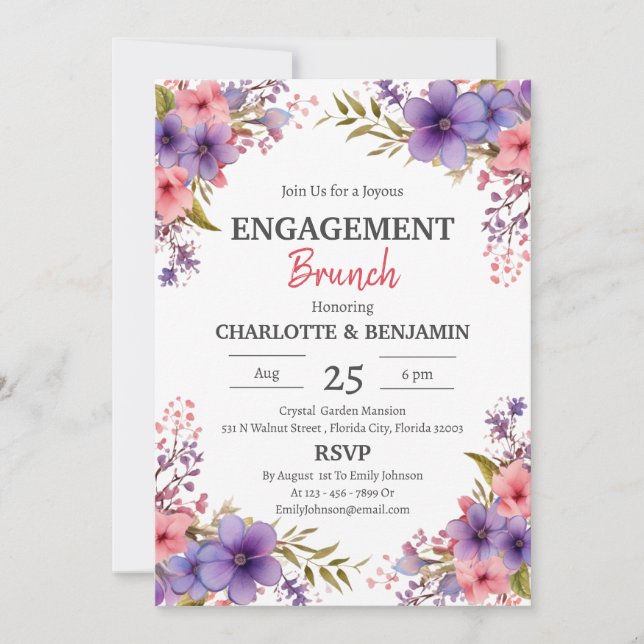 Watercolor Rustic Floral Engagement Brunch Party Invitation (Front)