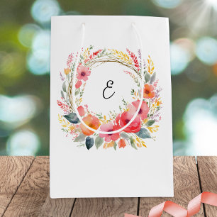 Watercolor Rustic Floral Monogrammed Medium Gift Bag