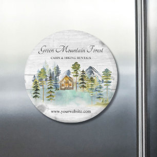 Watercolor Rustic Foggy Forest Mountain Cabin Magnet