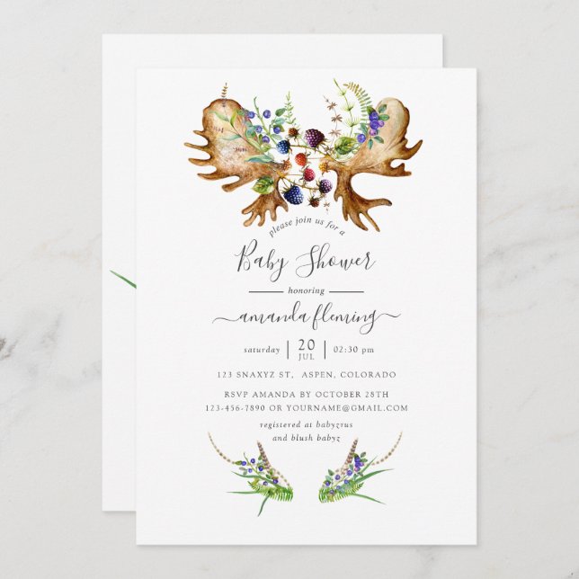 Watercolor Rustic Forest Baby Shower Invitation (Front/Back)