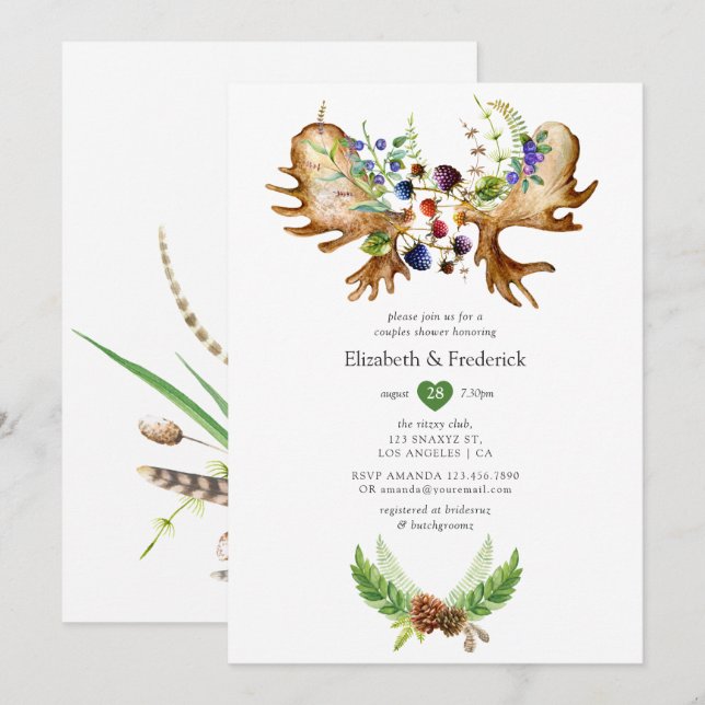 Watercolor Rustic Forest Couples Shower Invitation (Front/Back)