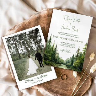 Watercolor Rustic Forest Mountain Nature Wedding Invitation