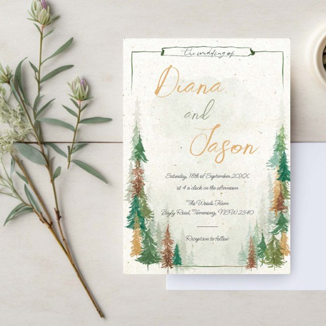 Watercolor Rustic forest pine trees Invitation (Creator Uploaded)
