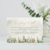Watercolor Rustic forest pine trees wishing well
