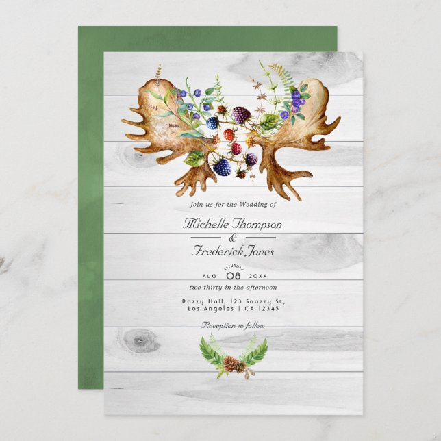 Watercolor Rustic Forest QR Code RSVP Wedding Invitation (Front/Back)