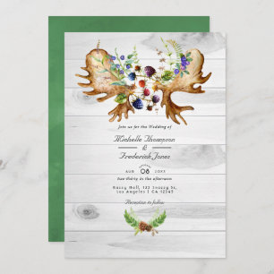 Watercolor Rustic Forest QR Code RSVP Wedding Invitation
