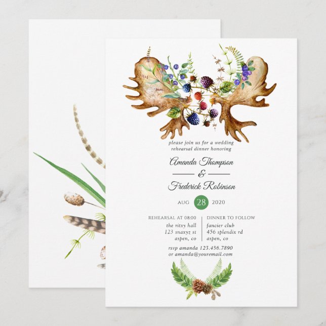 Watercolor Rustic Forest Rehearsal Dinner Invitation (Front/Back)