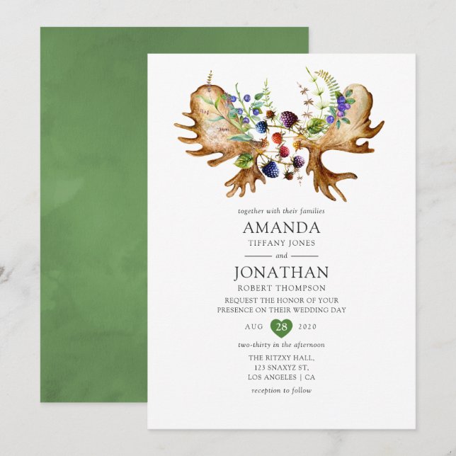 Watercolor Rustic Forest Wedding Invitation (Front/Back)