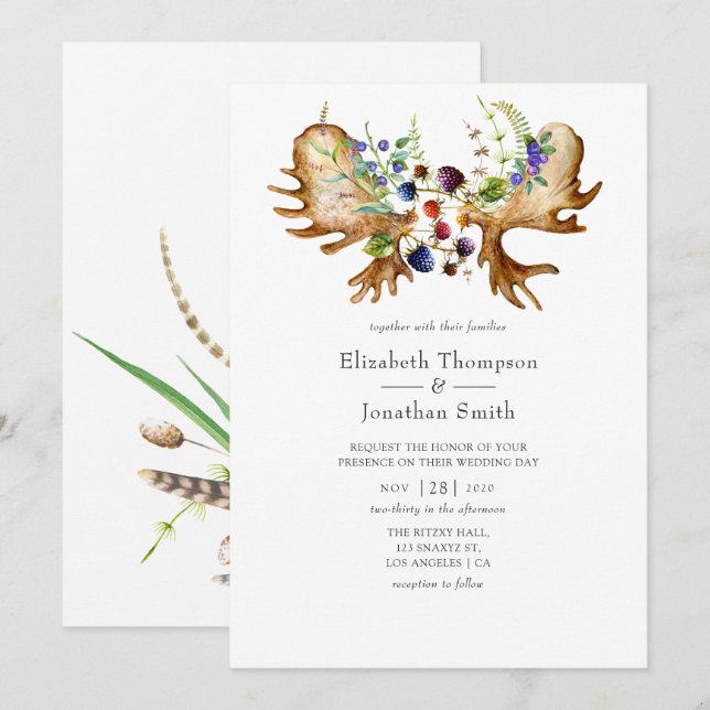 Watercolor Rustic Forest Wedding Invitation (Front/Back)