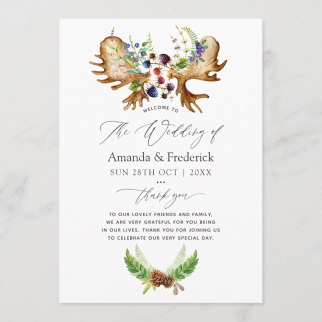 Watercolor Rustic Forest Wedding Programme (Front)
