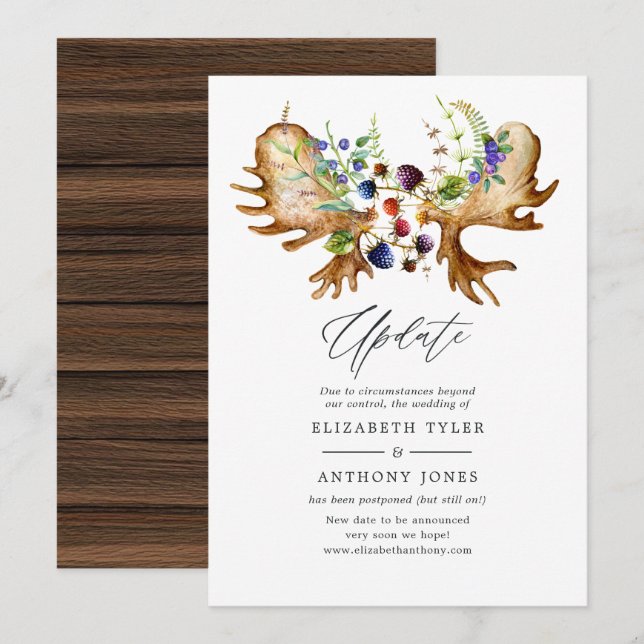 Watercolor Rustic Forest Wedding Update Invitation (Front/Back)