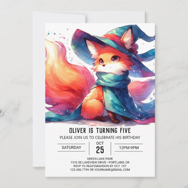  Watercolor Rustic Fox Birthday Invitation (Front)