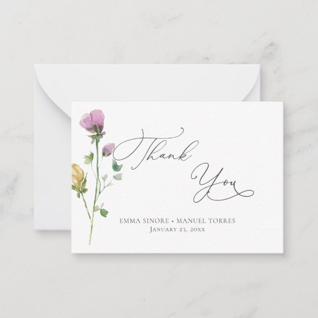 Watercolor Rustic Garden Roses Thank You Card (Front)