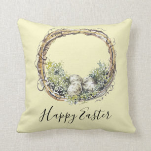 Watercolor Rustic Grapevine & Egg Nest Easter Cushion