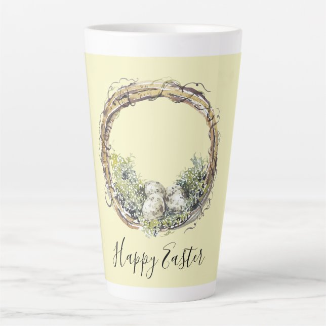 Watercolor Rustic Grapevine & Egg Nest Easter Latte Mug (Front)