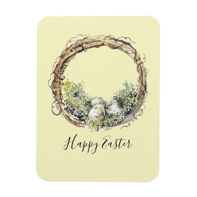 Watercolor Rustic Grapevine & Egg Nest Easter Magnet (Vertical)