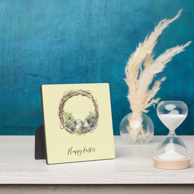 Watercolor Rustic Grapevine & Egg Nest Easter  Plaque (Insitu)