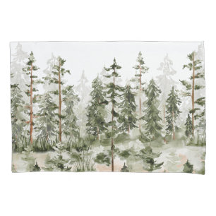 Watercolor Rustic Green Forest Pillowcase