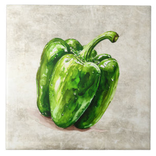 Watercolor Rustic Green Pepper Faux Texture Tile